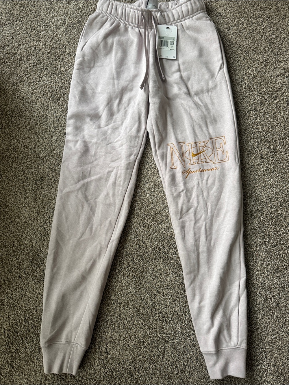 Nike Light Pink & Gold Logo Fleece Joggers